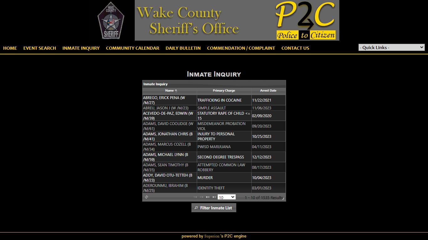 Inmate Inquiry - Wake County Sheriff's Office P2C